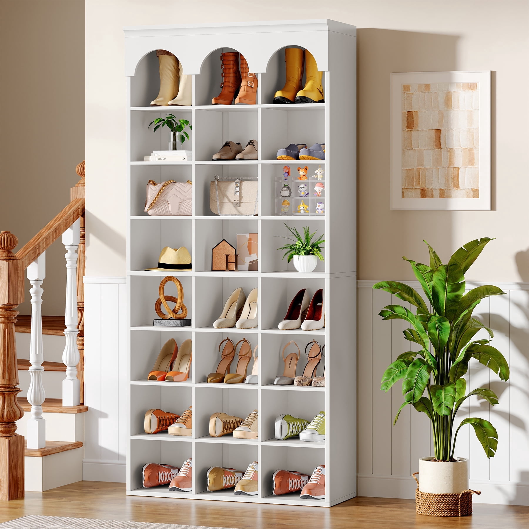 Finmind Shoe Storage Cabinet, 8-Tier Tall Shoe Cabinet with 24 Cubbies ...