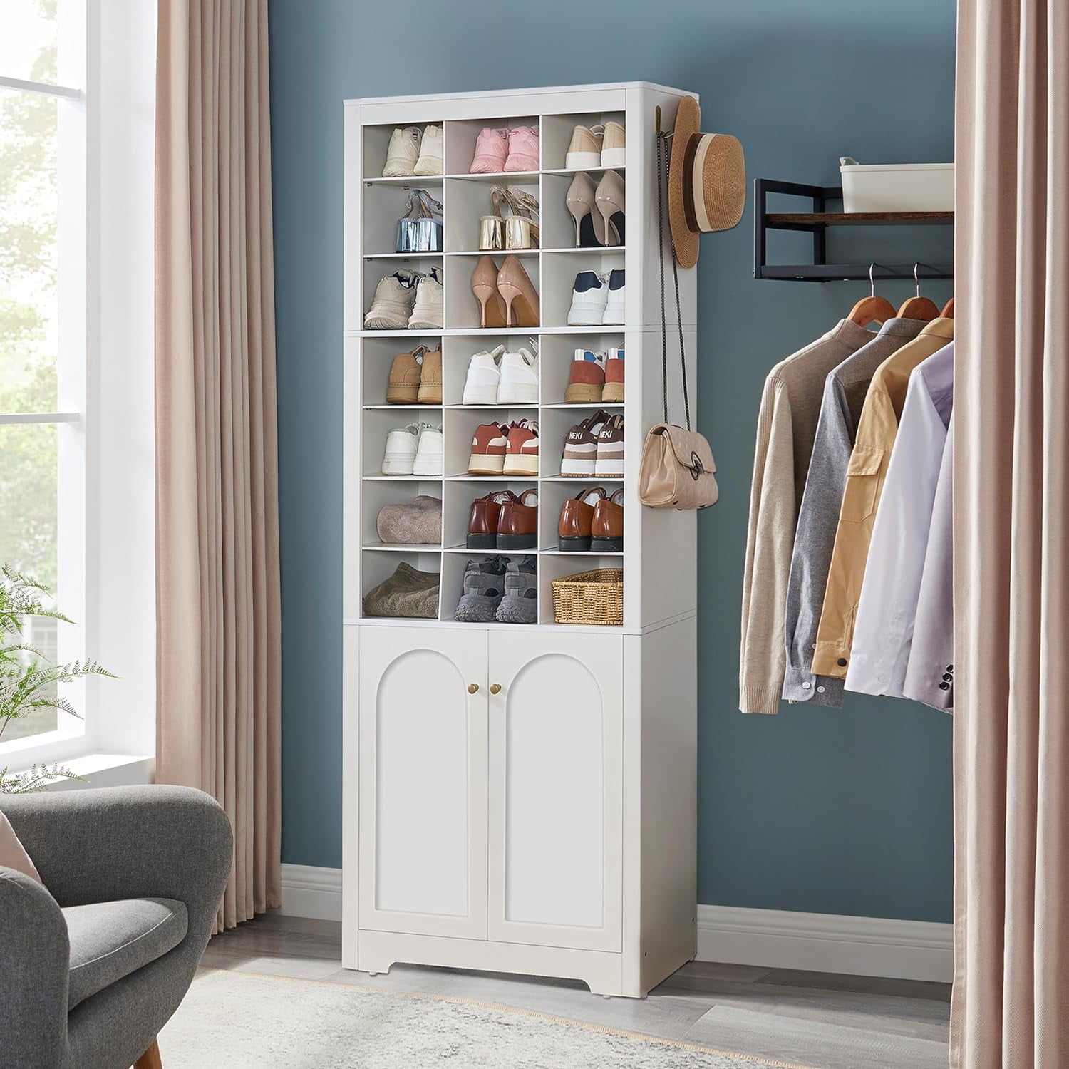 Shoe Storage with Doors, 30 Pairs Free Standing Closet