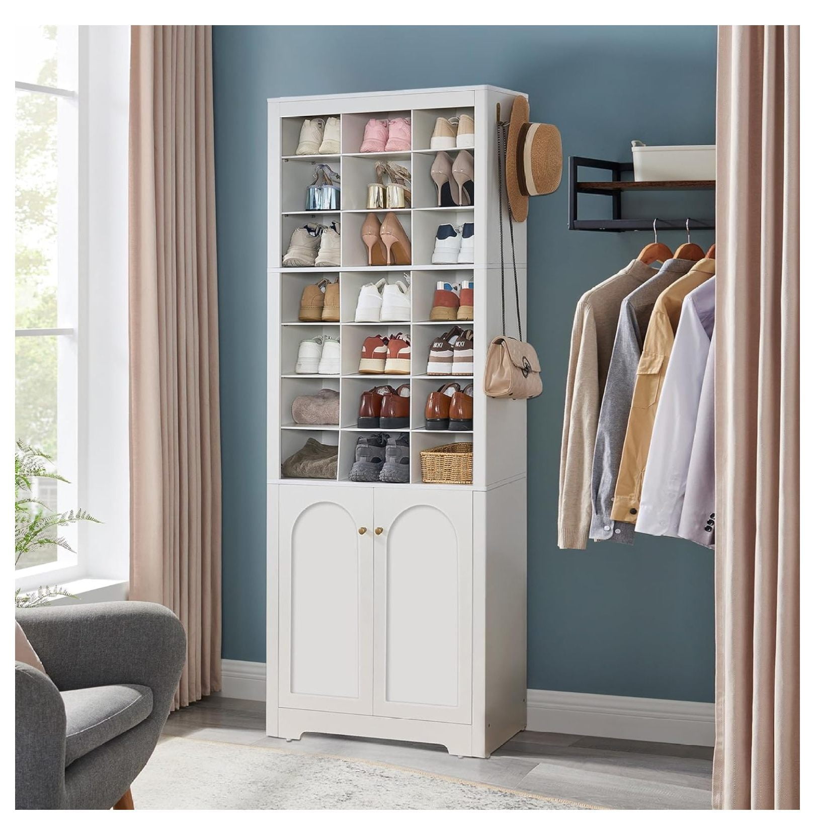 Shoe Storage Cabinet with Doors, 30 Pairs Standing Closet Organizer, 8. ...