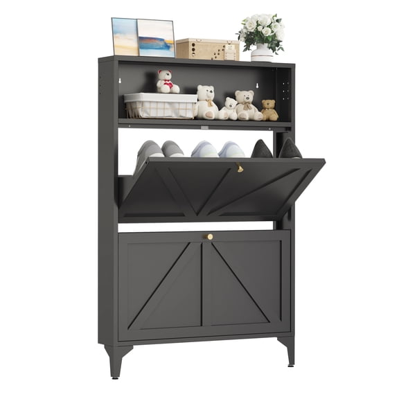 Shoe Storage Cabinet for Entryway with 2 Flip Drawers, Freestanding Shoe Organizer with Legs,Farmhouse Narrow Shoe Storage Cabinet for Entryway, Foyer, Hallway,Living Room