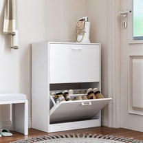 ZBOM Shoe Storage Cabinet for Entryway with 2 Flip Drawers, Sturdy Wood Hidden Shoe Storage, Freestanding Narrow Slim Shoe Organizer for Front Door Entrance, Living Room, Hallway, Bedroom, Black