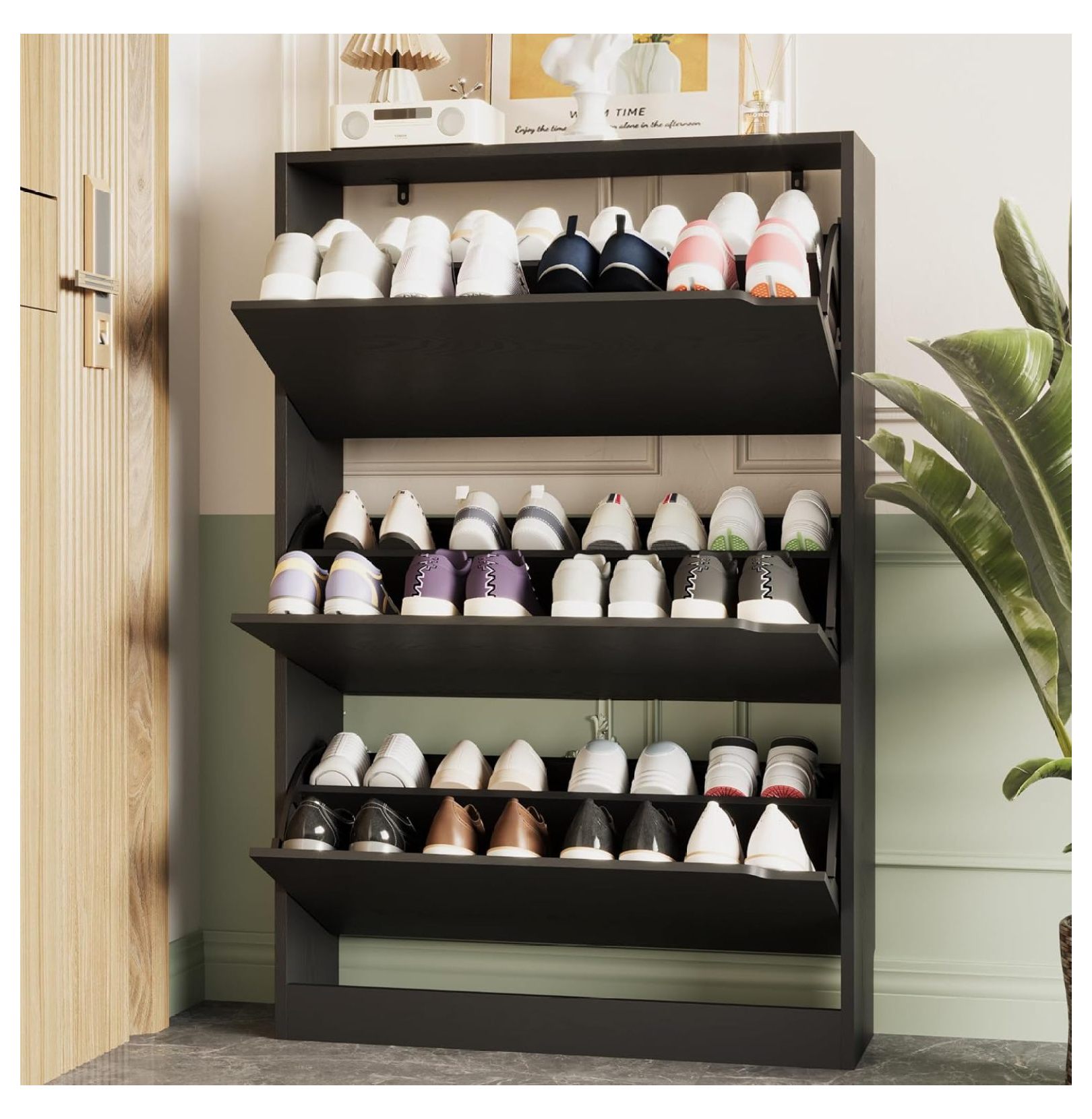 Shoe Storage Cabinet for Entryway with 3 Drawers, Sturdy Wood Hidden ...