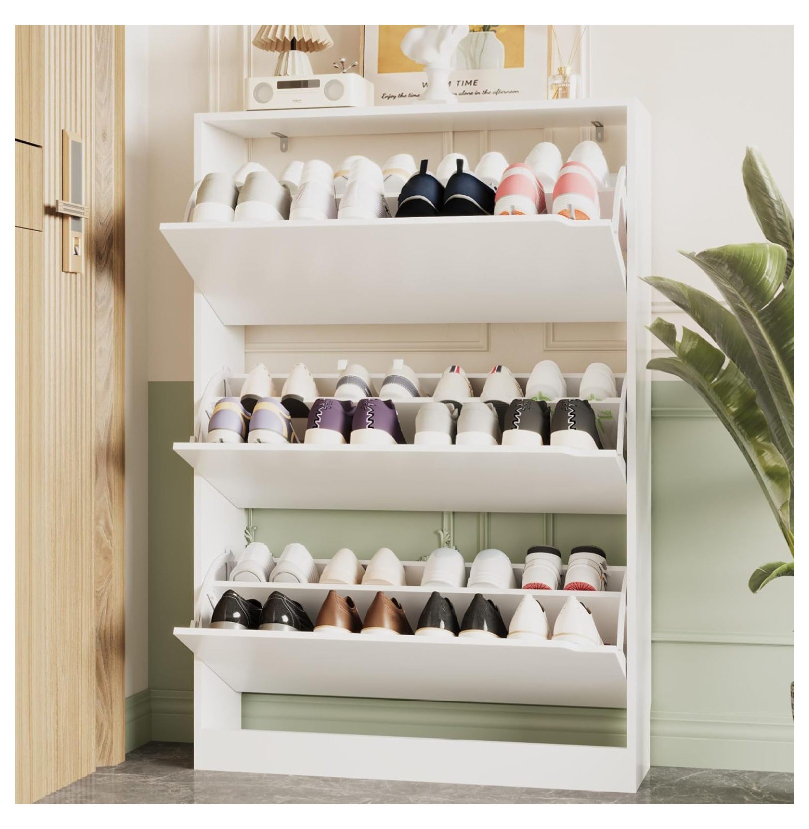Shoe Storage for Entryway with 3 Drawers, Sturdy Wood Hidden