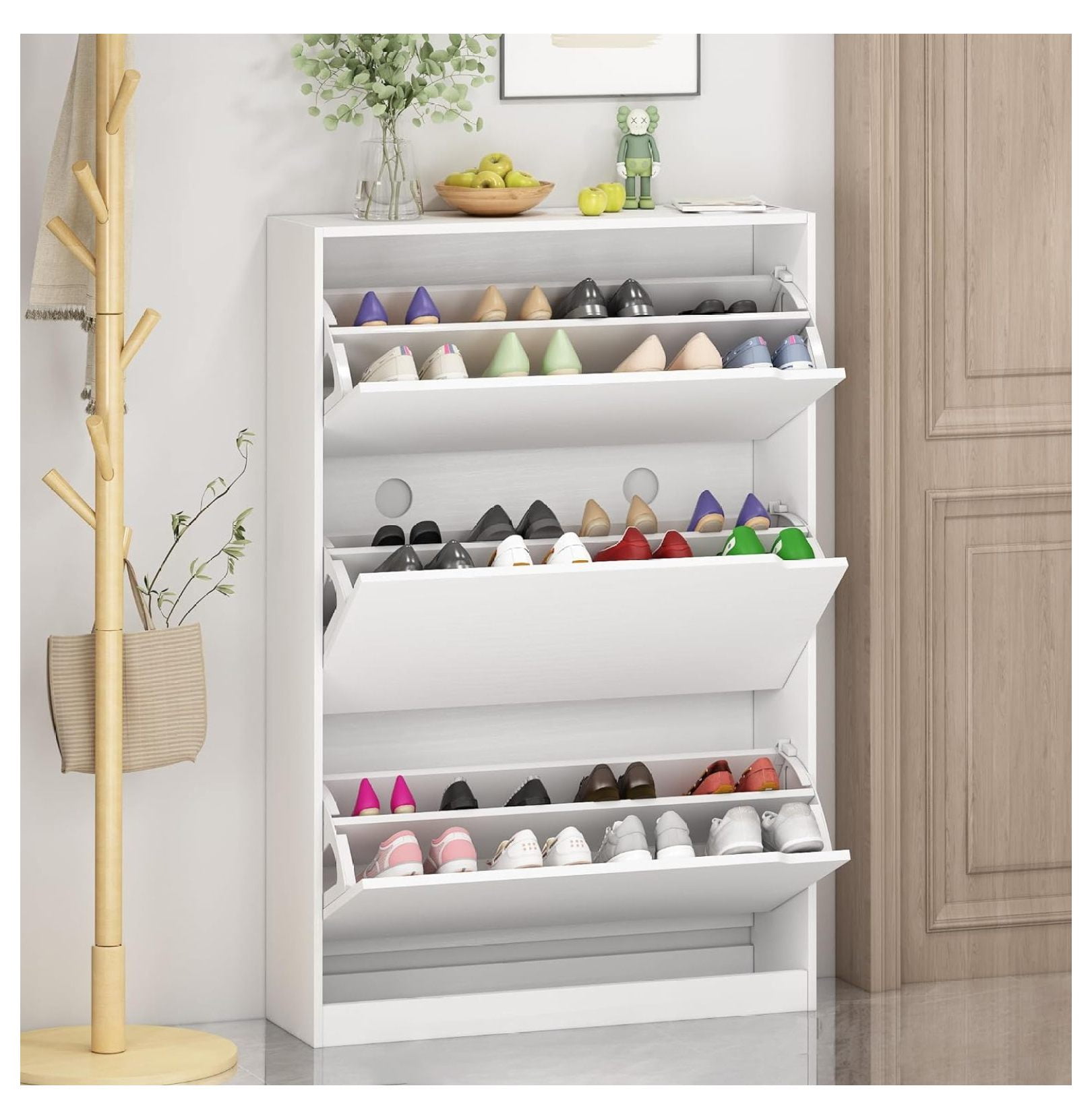 Shoe Storage for Entryway with 3 Drawers, Sturdy Wood Hidden