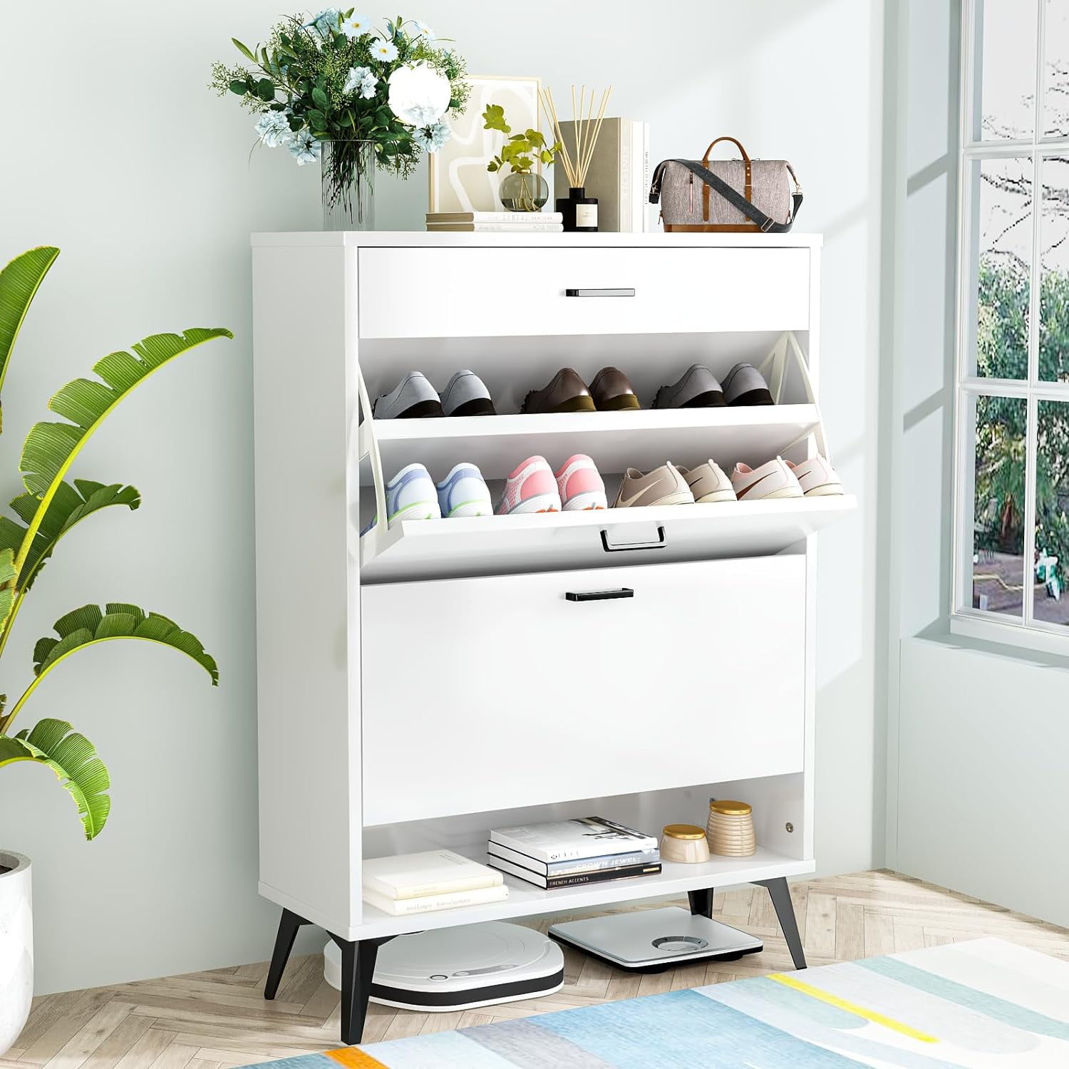 Shoe Storage for Entryway, Free Standing Shoe Organizer with 2