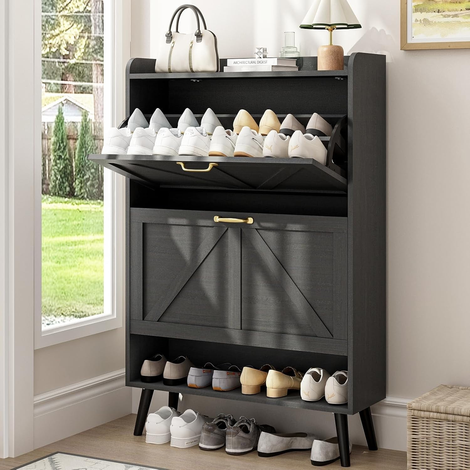 Shoe Storage Cabinet for Entryway Hidden Shoe Cabinet with 2 Flip ...
