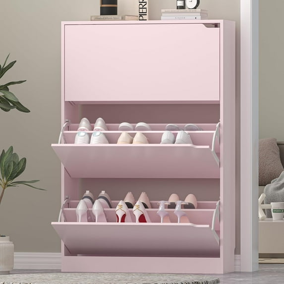Shoe Storage Cabinet for Entryway, Pink Shoe Cabinet with 3 Flip Drawers, Hidden Shoes Rack Freestanding Storage Organizer for Entryway,Closet, Living Room,Hallway 47.24"H × 31.50"W × 9.44"D