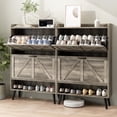 thumbnail image 1 of Shoe Storage Cabinet for Entryway, Set of 2, Hidden Shoe Cabinet with 2 Flip Drawers, Narrow Slim Shoe Cabinet for Hallway, Free Standing Wooden Shoe Organizer Shoe Rack, Light Rustic Grey, 1 of 16