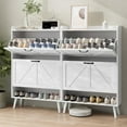 thumbnail image 1 of Shoe Storage Cabinet for Entryway, Set of 2, Hidden Shoe Cabinet with 2 Flip Drawers, Narrow Slim Shoe Cabinet for Hallway, Free Standing Wooden Shoe Organizer Shoe Rack, White, 1 of 16