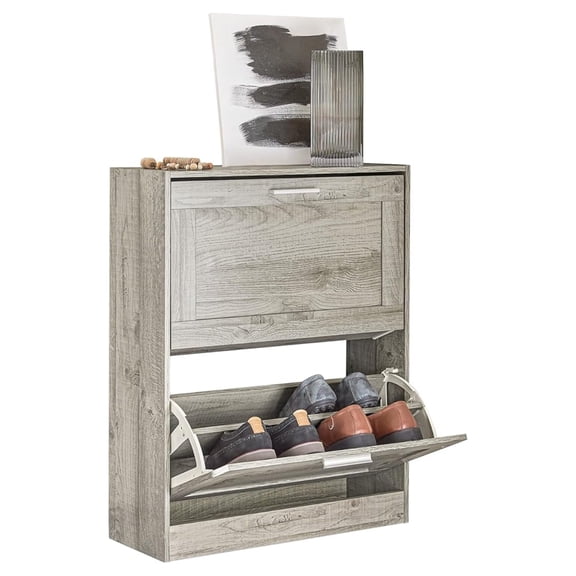 Shoe Storage Cabinet Entryway, Slim Shoe Rack Freestanding, Narrow Shoe Organizer 2 -Drawers Shoe Cupboard for Mudroom Front Door Entrance Hallway Bedroom, FSR137-HG (Grey)