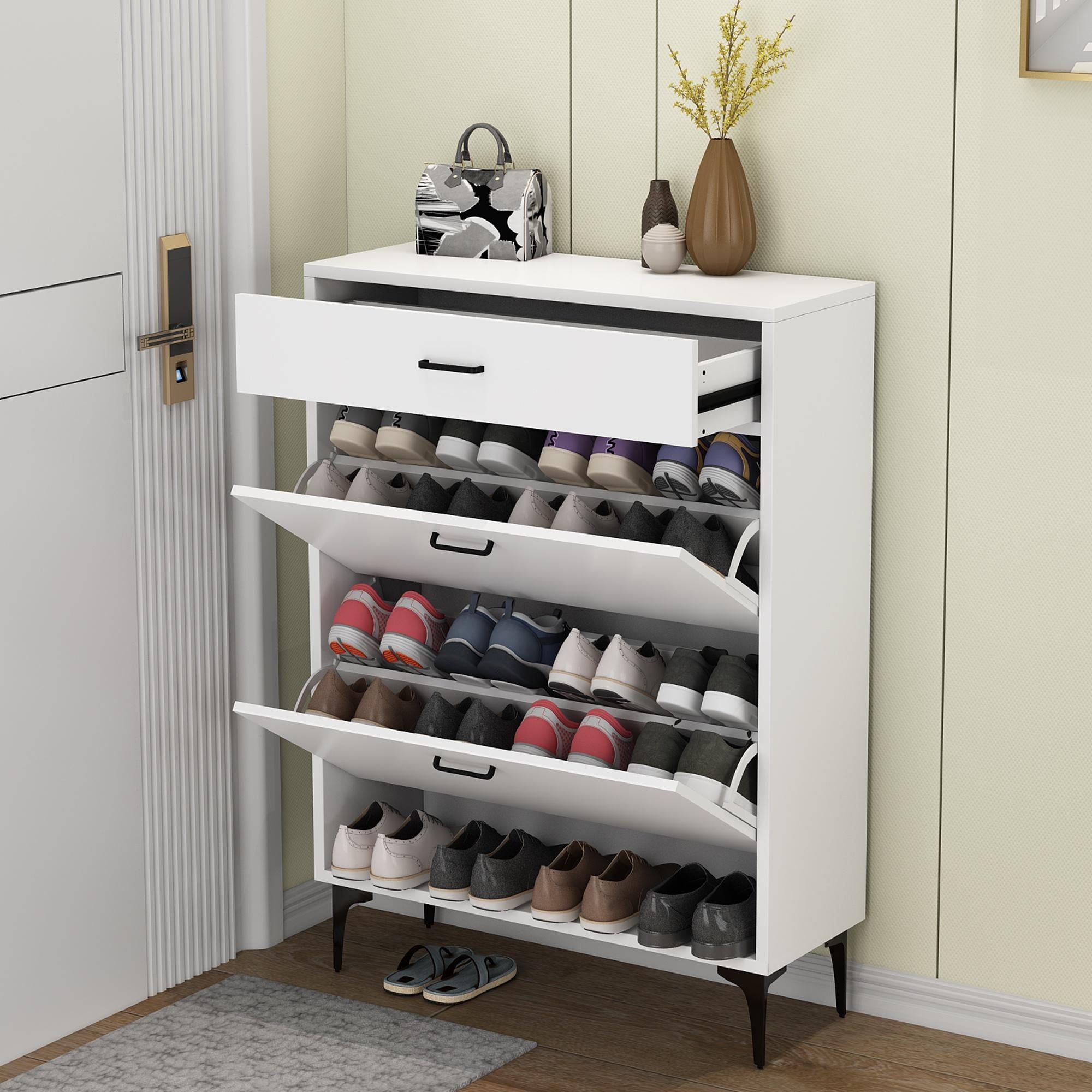 Shoe Storage Cabinet HSUNNS 20Pair Shoe Rack Organizer with 2 Flip Drawers for Entryway Free Standing Shoe Storage Rack with Drawers and Open Shelf