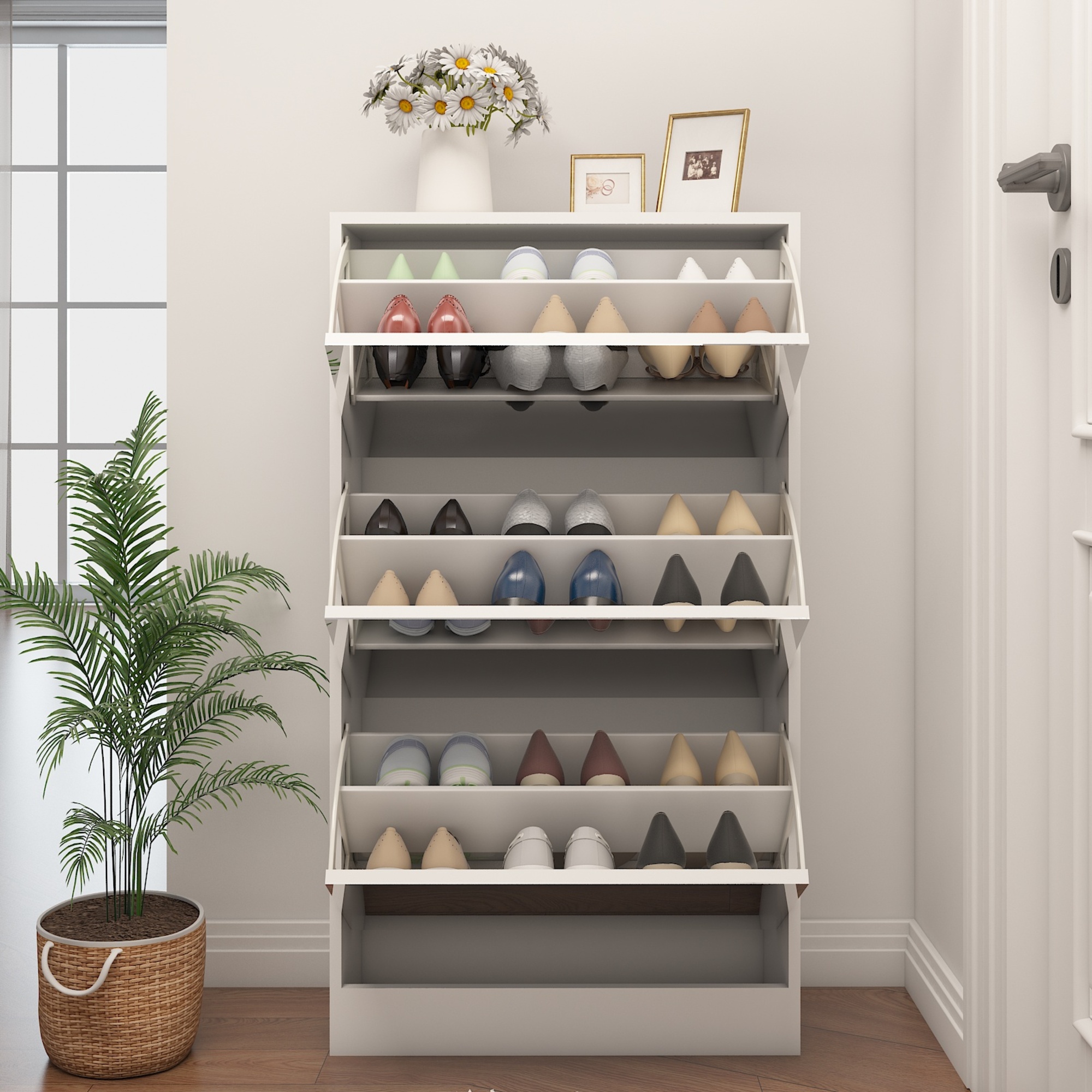 Shoe Storage Cabinet Mirror Shoe Organizer Free Standing Free Standing ...