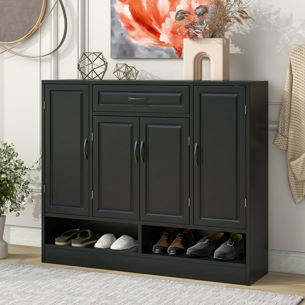 Sleek and Modern Shoe Cabinet with Adjustable Shelves Black