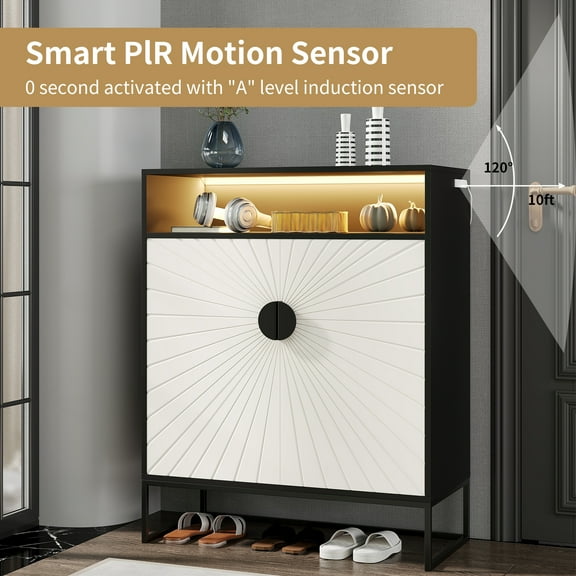 Shoe Storage Cabinet with Motion Sensor Light, 31.5" 5-Tier Shoe Cabinet with Remote Control LED, Smart Free Standing Shoe Orgnaizer Rack Cabinet for Hallway, Apartment, Closet