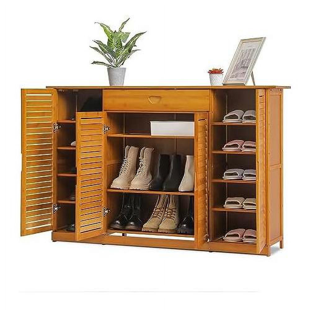 Shoe Storage Shelf Stand With Double Doors & Drawers For Narrow