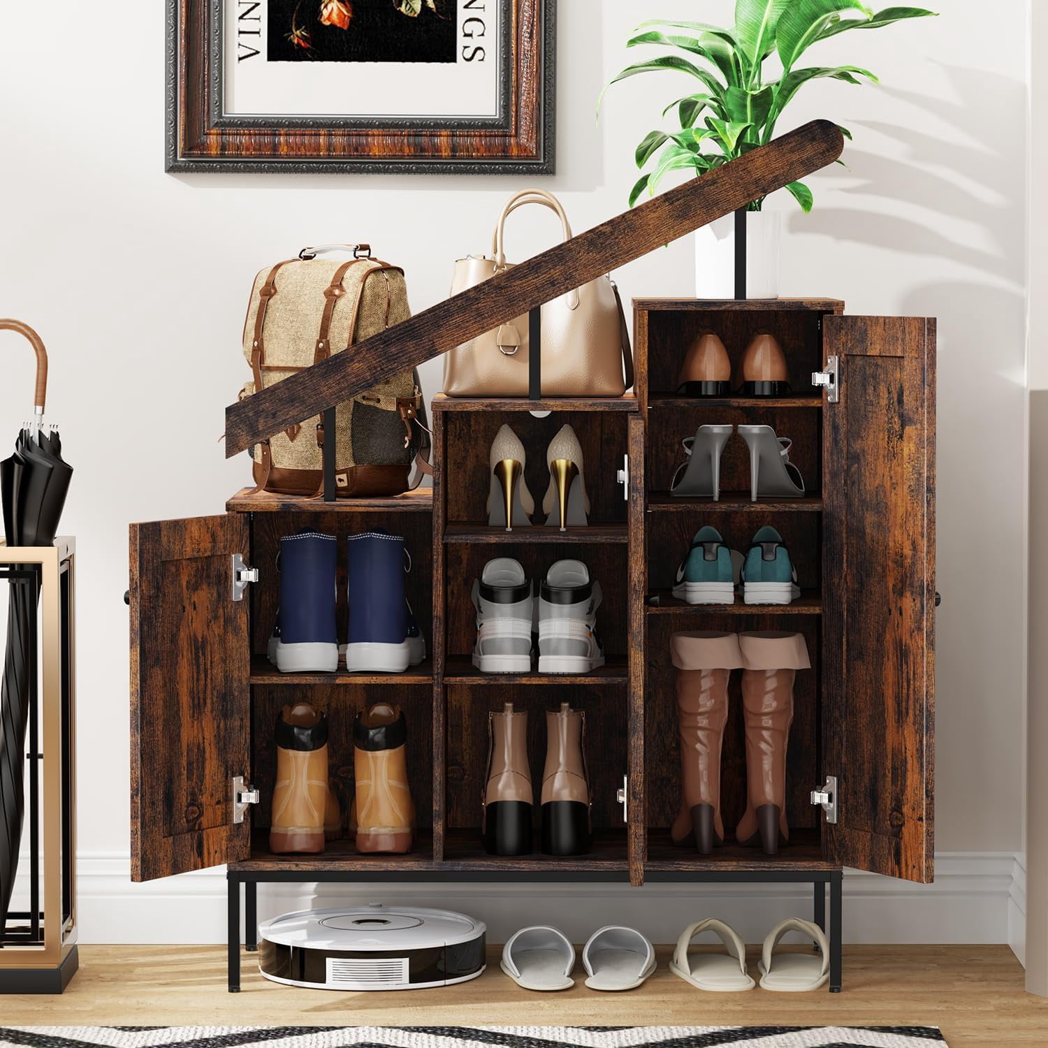 Shoe Storage Cabinet, Step Cabinet with 6-Tier Adjustable Shelves and ...