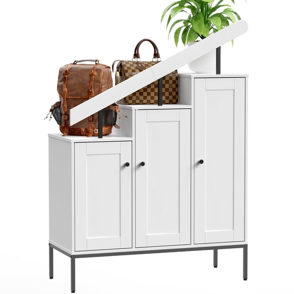 Mpow Shoe Storage Cabinet, Step Cabinet with 6-Tier Adjustable Shelves and Metal Legs, Freestanding Shoe Organizer, Farmhouse Modern Shoe Separate Storage Fits All Shoe Types - White