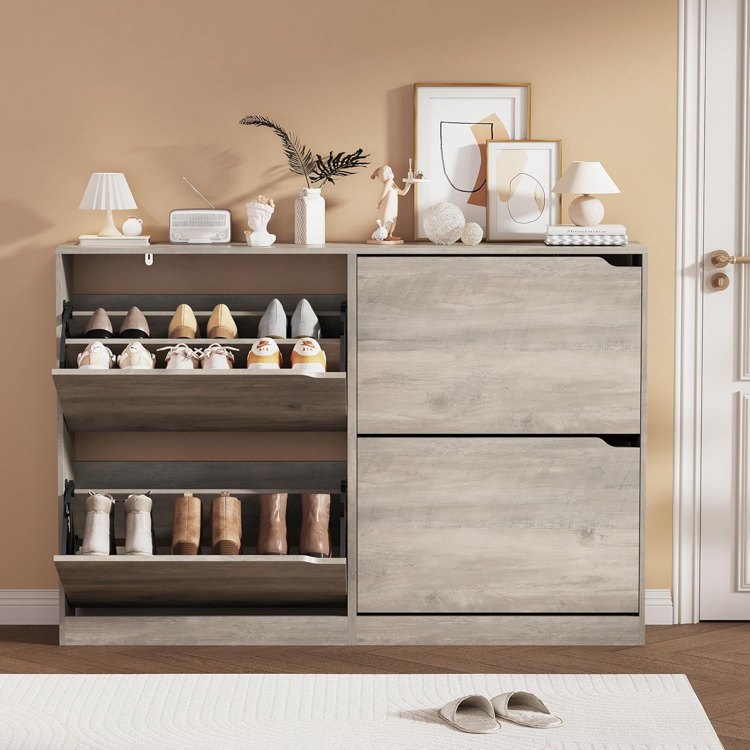Shoe Storage Cabinet, Wood Shoe Organizer for Entryway with 3 Flip ...