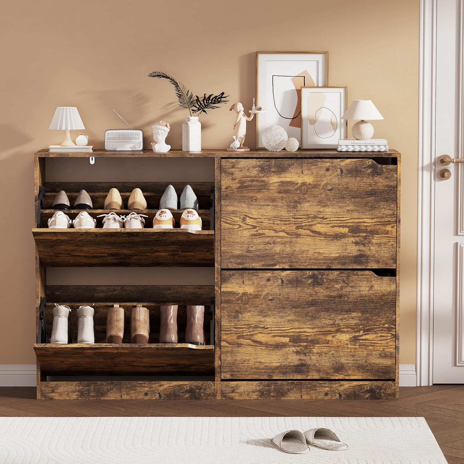 Shoe Storage Cabinet, Wood Shoe Organizer for Entryway with 3 Flip ...