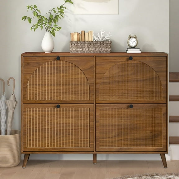 Fiogmub Shoe Storage Cabinet for Entryway, Narrow Shoe Cabinet with 4 Flip Drawers, Freestanding Shoe Rack Organizer for Foyer, Hallway