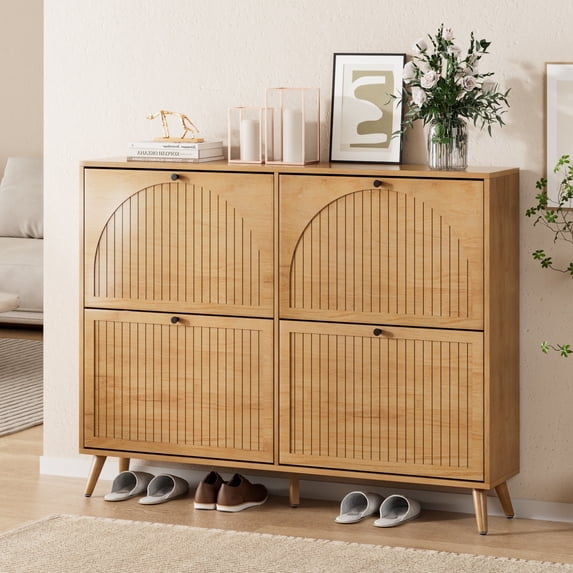 Shoe Storage Cabinet for Entryway, Narrow Shoe Cabinet with 4 Flip Drawers, Freestanding Shoe Rack Organizer for Foyer, Hallway