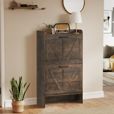 Shoe Storage Cabinet with 2 Flip Drawers, Entryway Shoe Rack Organizer for Bedroom Living Room,Brown