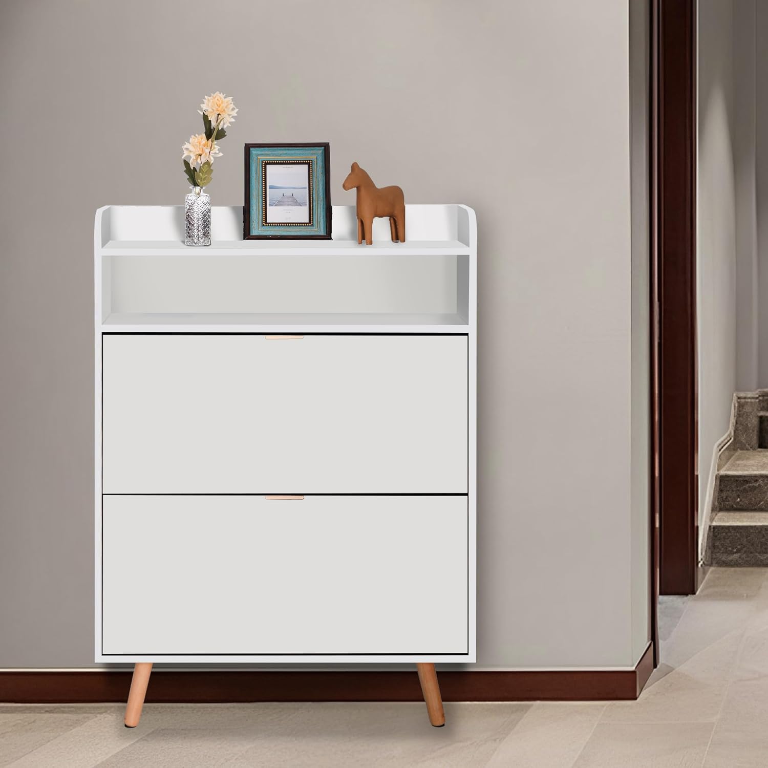 Shoe Storage Cabinet with 2 Flip Drawers, Freestanding Hidden Slim ...