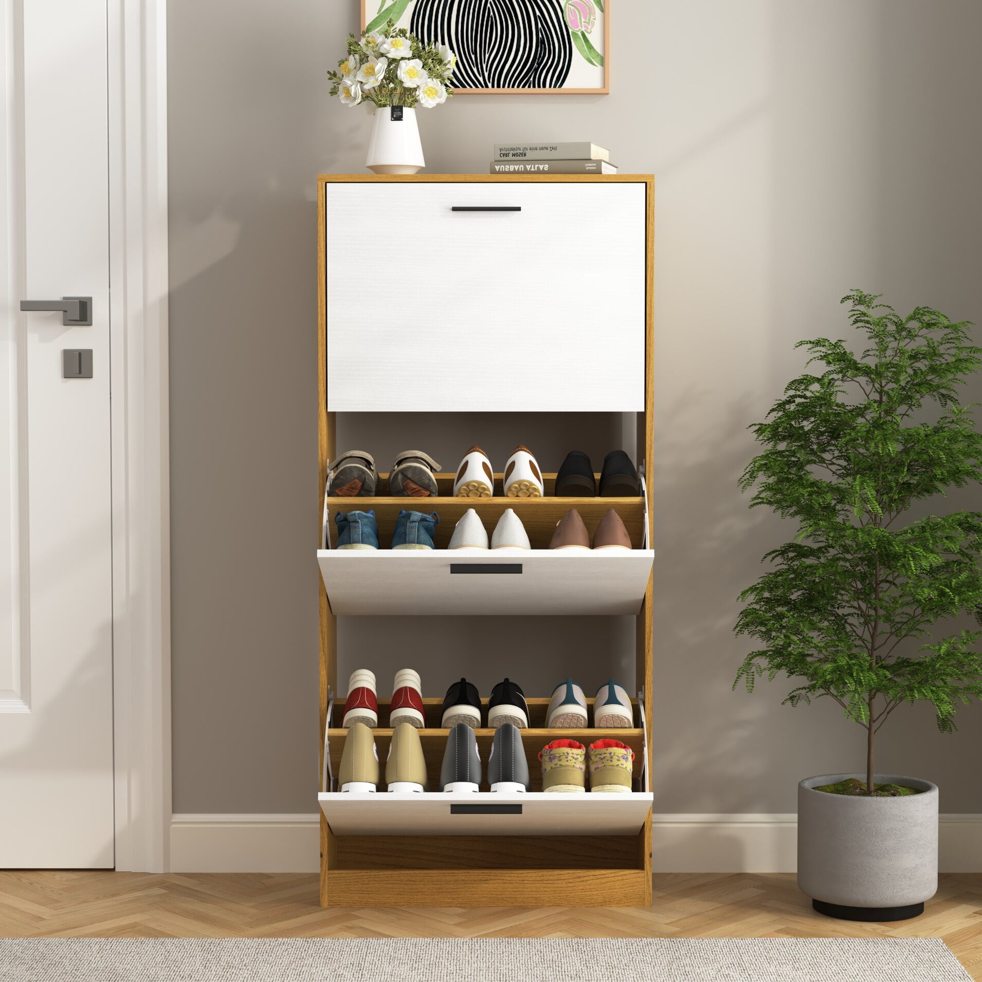 Shoe Storage Cabinet with 3 Flip Drawers, Narrow Entryway Organizer ...