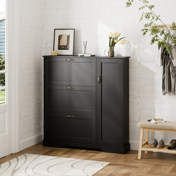 Shoe Storage Cabinet with 3 Flip Drawers and Shelves, Narrow Shoe Organizer for Entryway Hallway