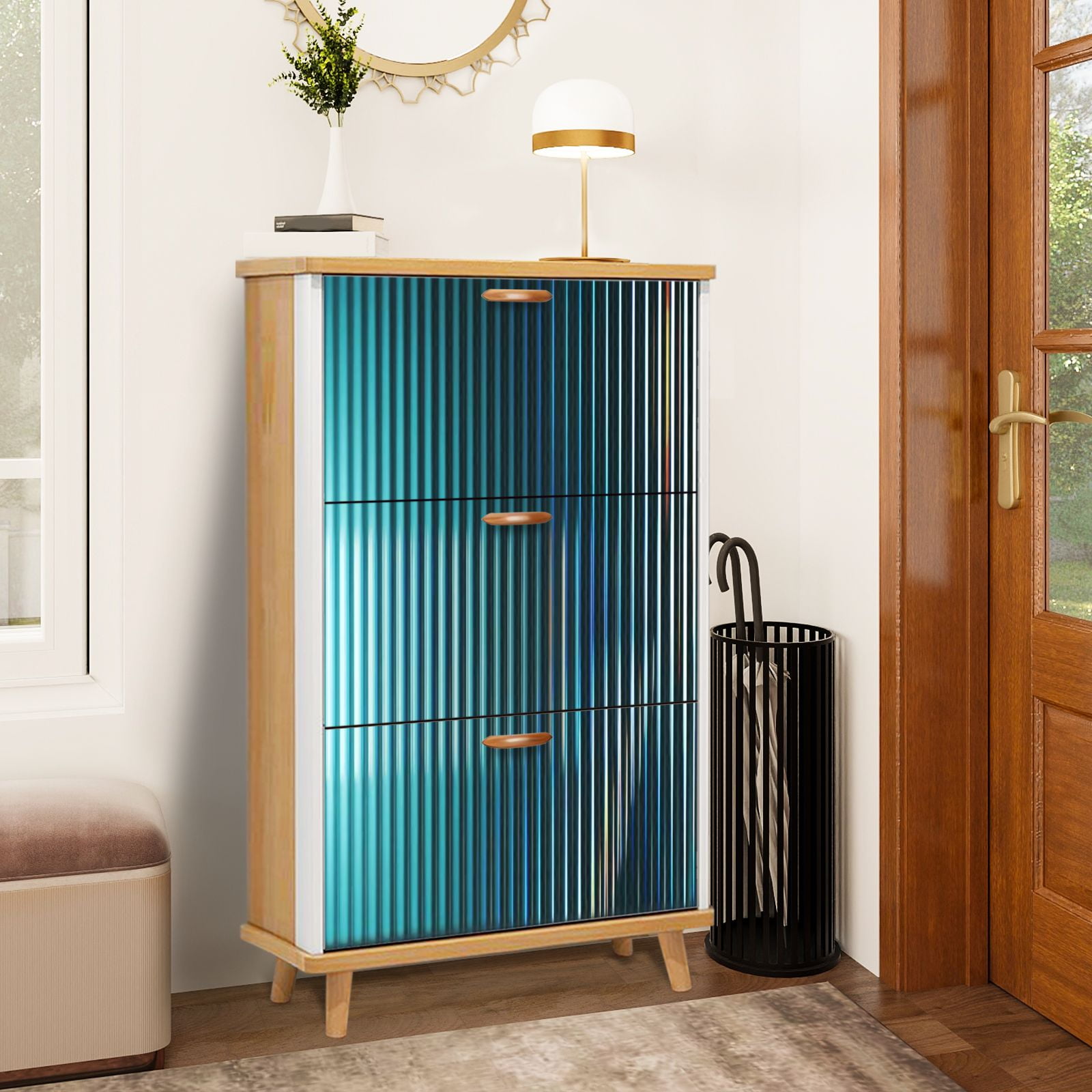 Shoe Storage Cabinet with 3 Flip Drawers for 3d transparent ribbed ...