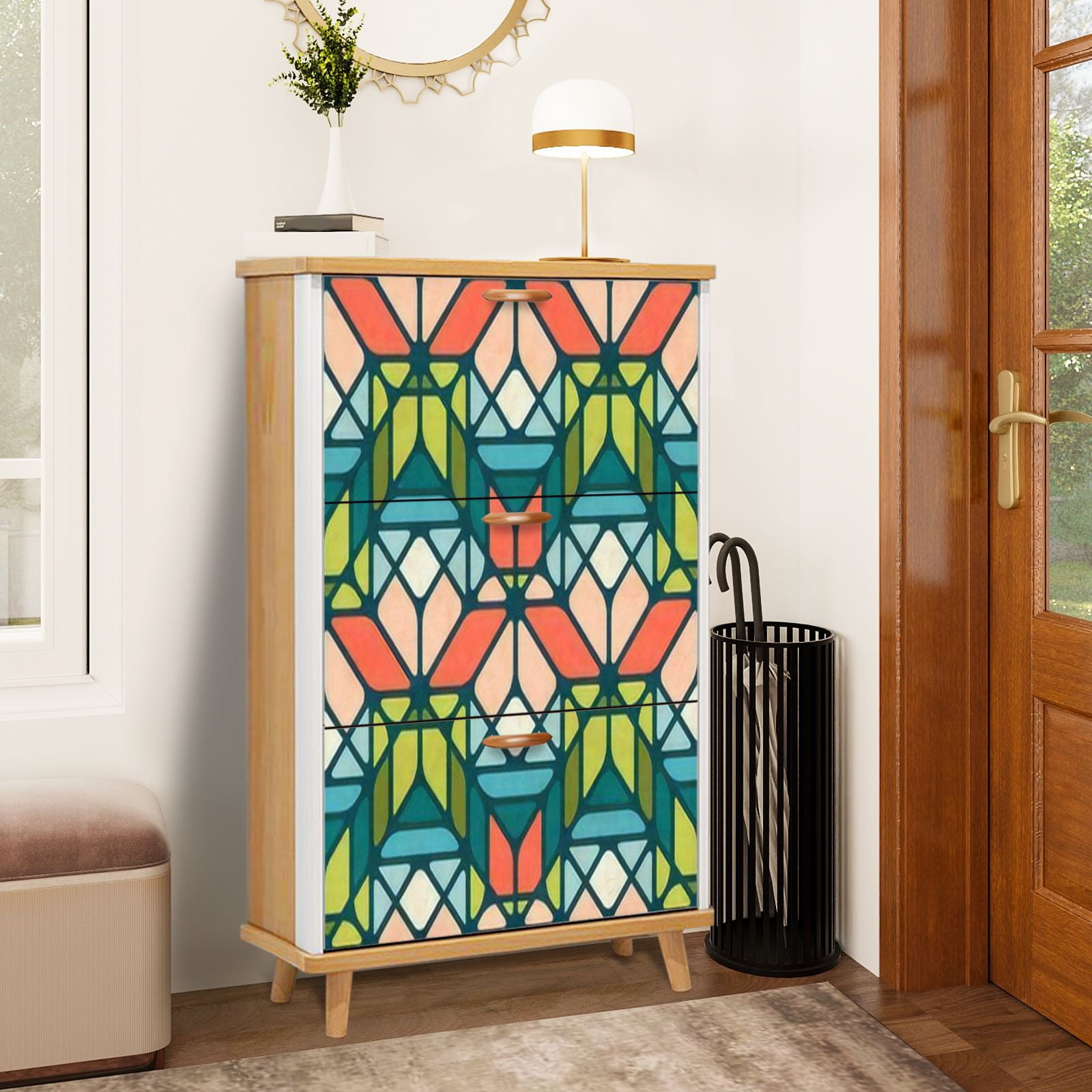 Shoe Storage Cabinet with 3 Flip Drawers for Abstract geometric ...