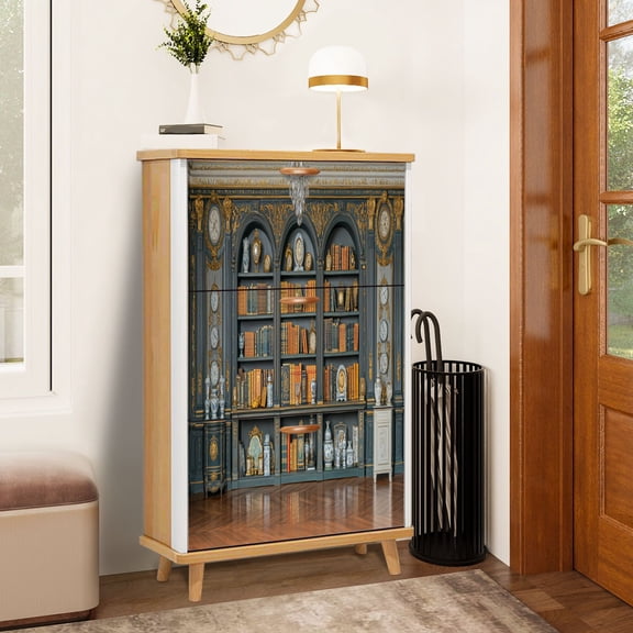 Shoe Storage Cabinet with 3 Flip Drawers for Bookcase Displaying Rare Books Porcelain Vases Clocks Shoe Rack Storage Organizer