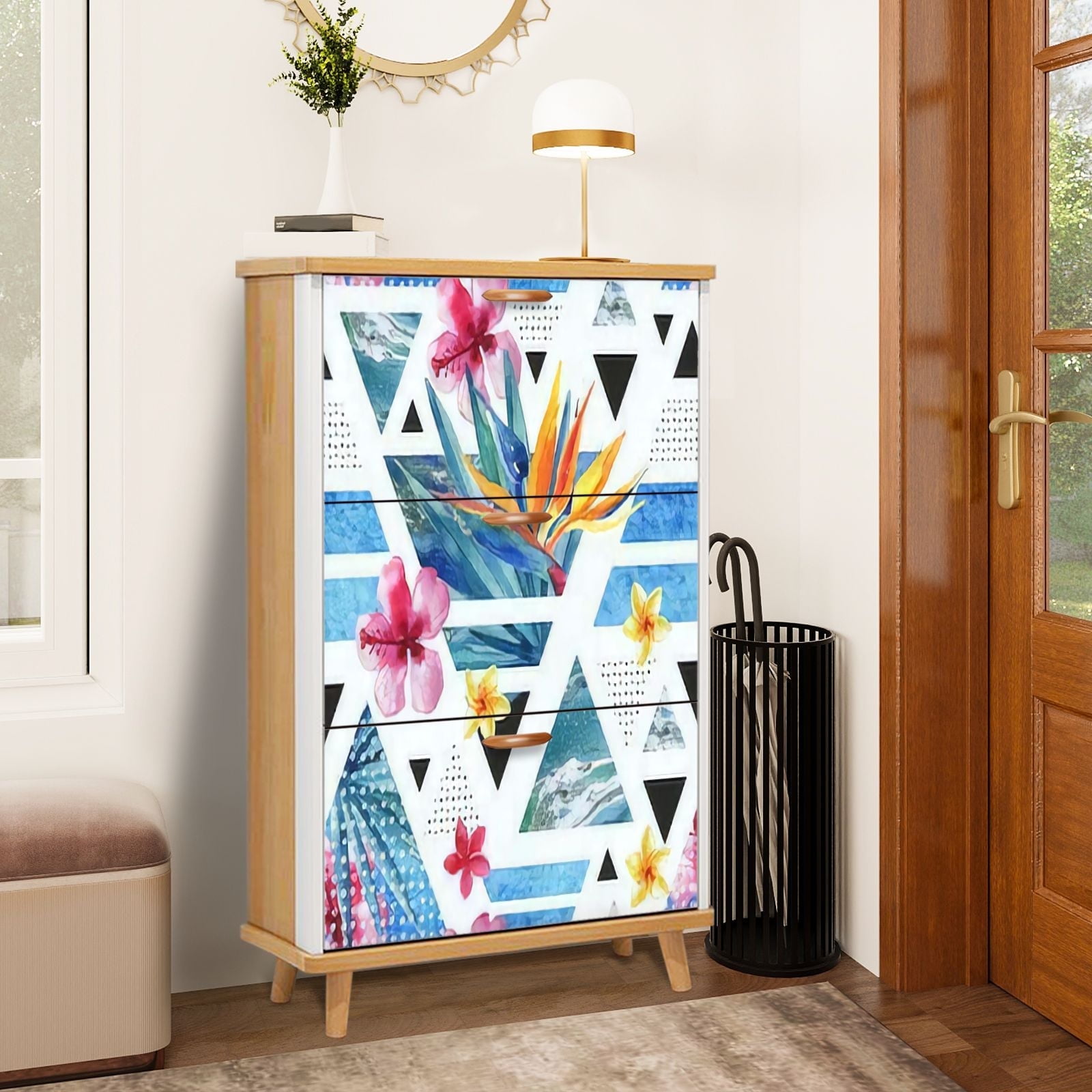 Shoe Storage Cabinet with 3 Flip Drawers for Entryway Abstract summer ...