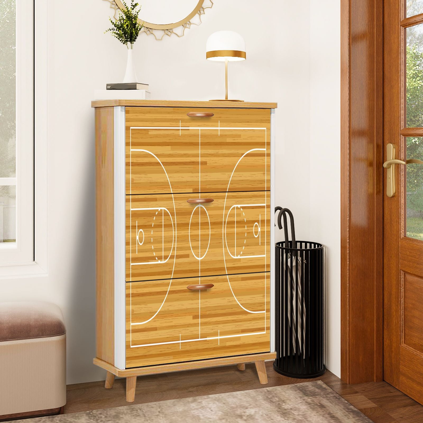 Shoe Storage Cabinet with 3 Flip Drawers for Entryway Basketball court ...