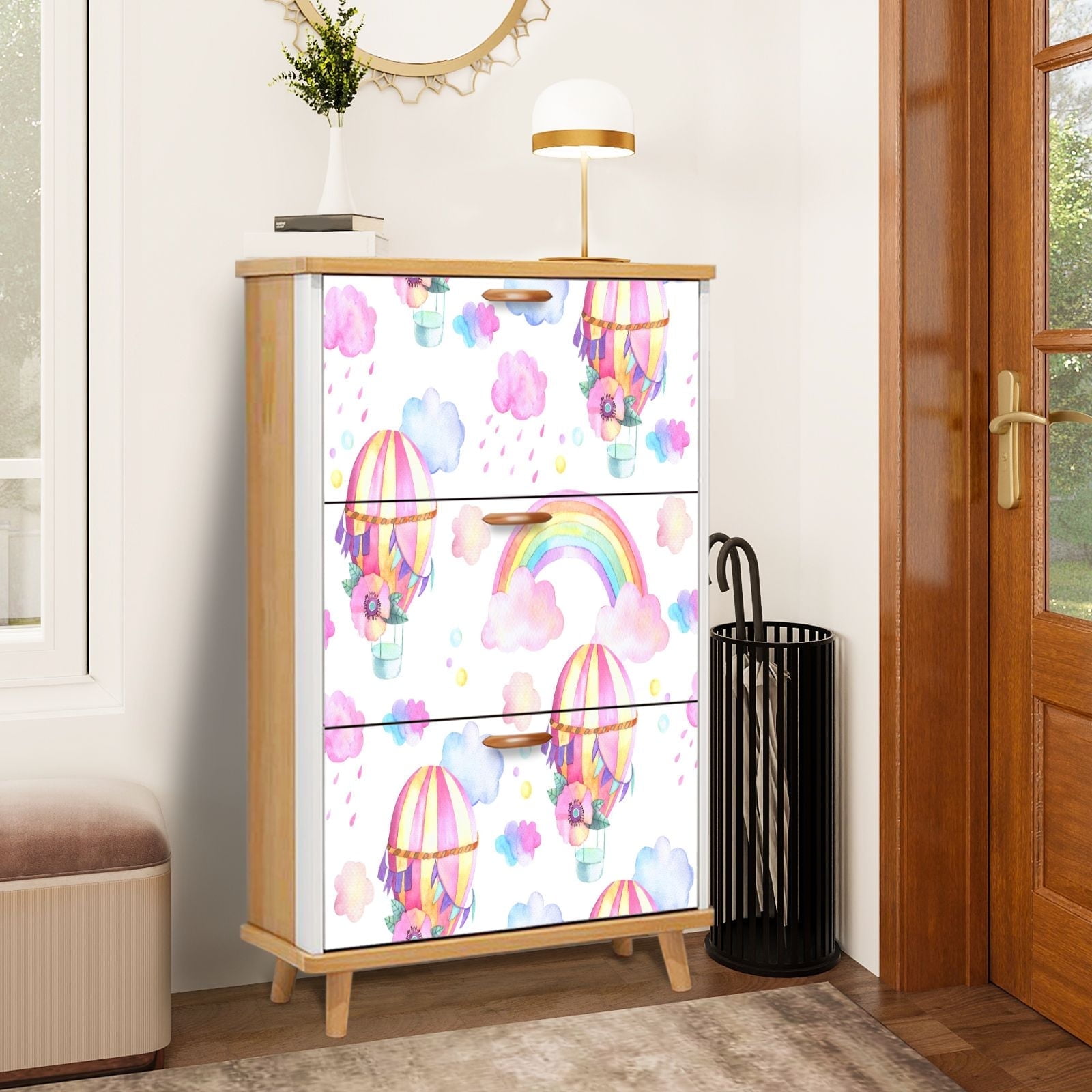 Shoe Storage Cabinet with 3 Flip Drawers for Entryway Hot air balloons ...