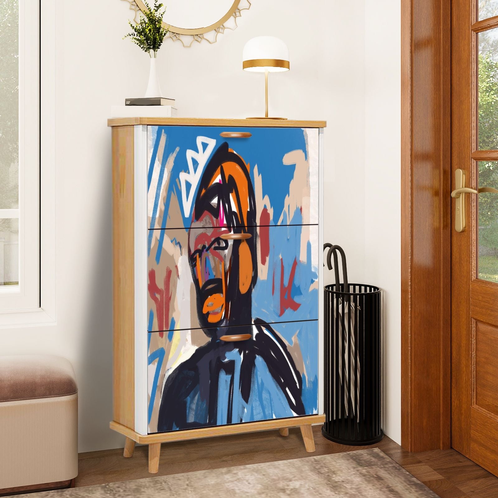 Graffiti Rack Shoe Storage Cabinet with 3 Flip Drawers for Entryway Street art ...