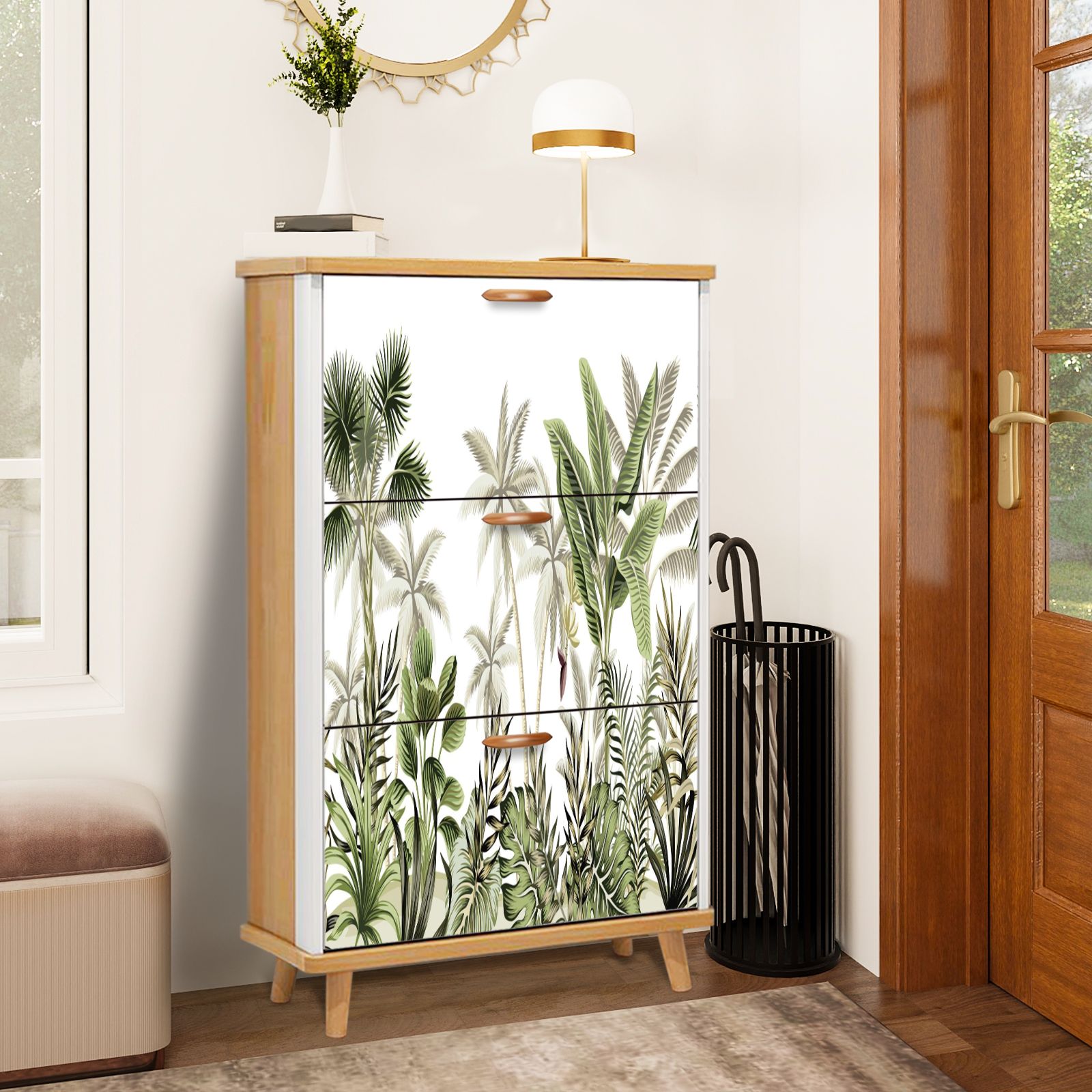 Shoe Storage Cabinet with 3 Flip Drawers for Entryway Tropical vintage ...