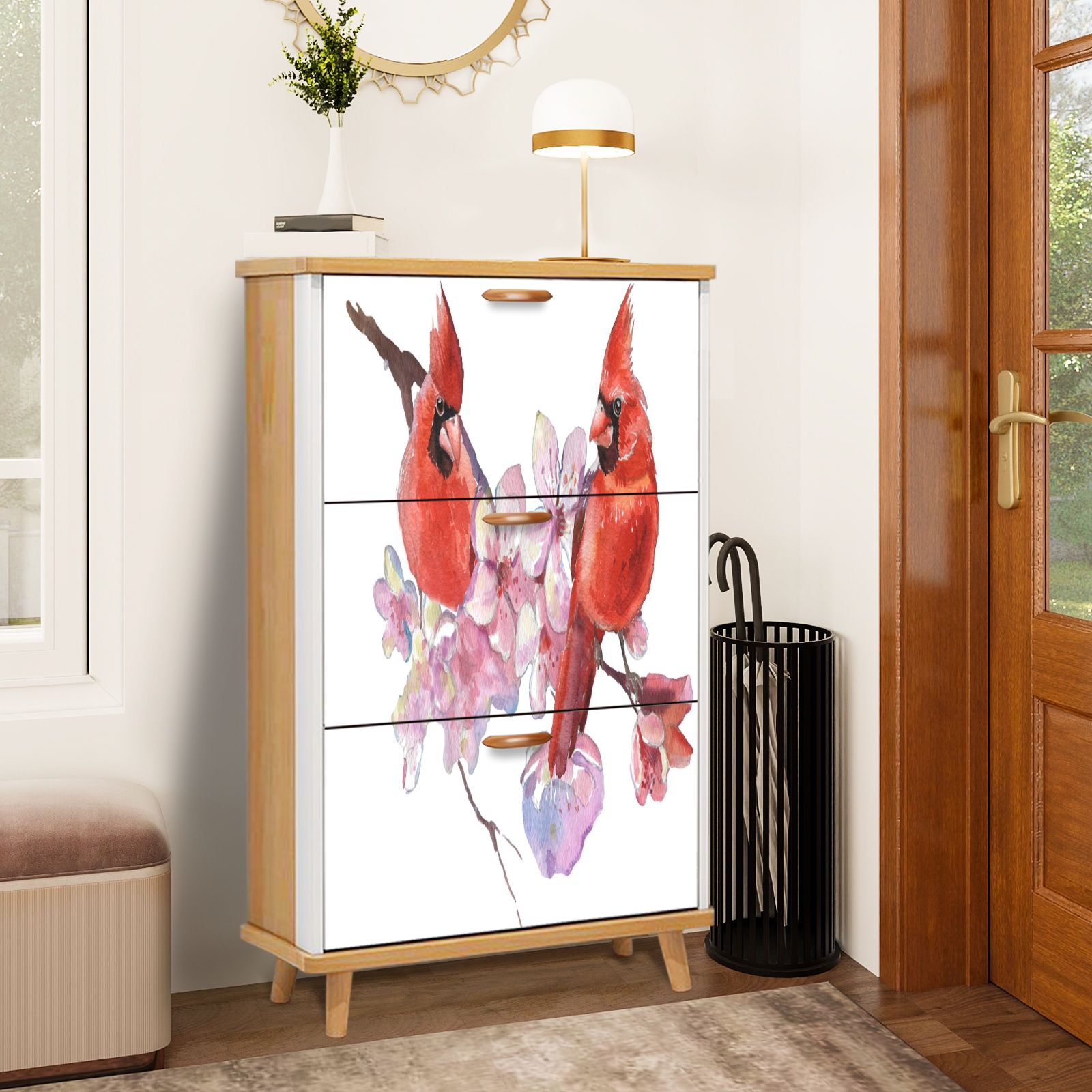 Cardinal Rack Shoe Storage Cabinet with 3 Flip Drawers for Entryway Watercolor ...