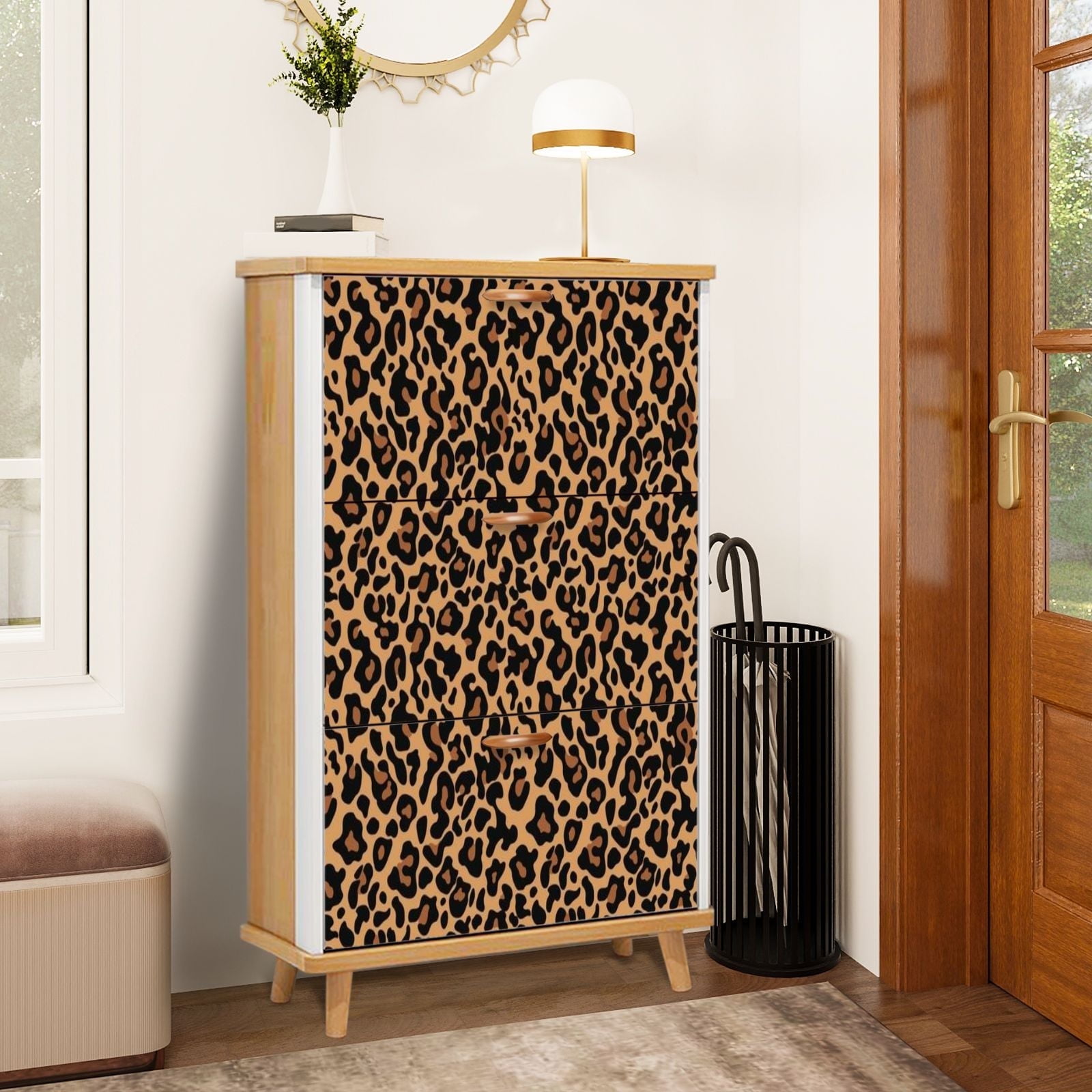 Shoe Storage Cabinet with 3 Flip Drawers for Entryway leopard pattern ...