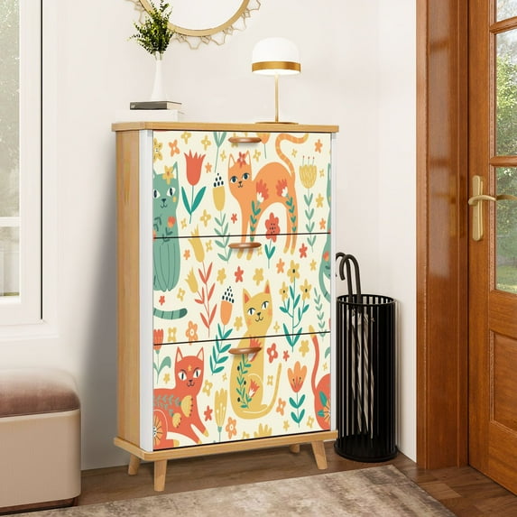 Shoe Storage Cabinet with 3 Flip Drawers for Entryway seamless pattern flowers Cute Flower cartoon style Botanical fabric Shoe Rack Storage Organizer