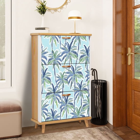 Shoe Storage Cabinet with 3 Flip Drawers for Hand draw Tropical Palm ...