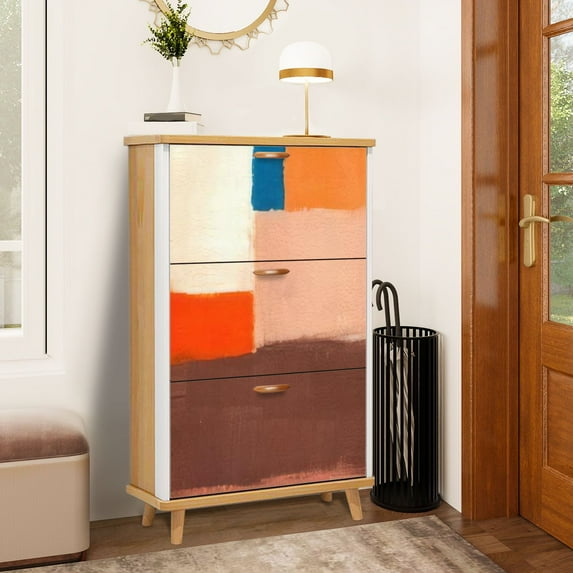 Shoe Storage Cabinet with 3 Flip Drawers for Hand drawn oil painting ...