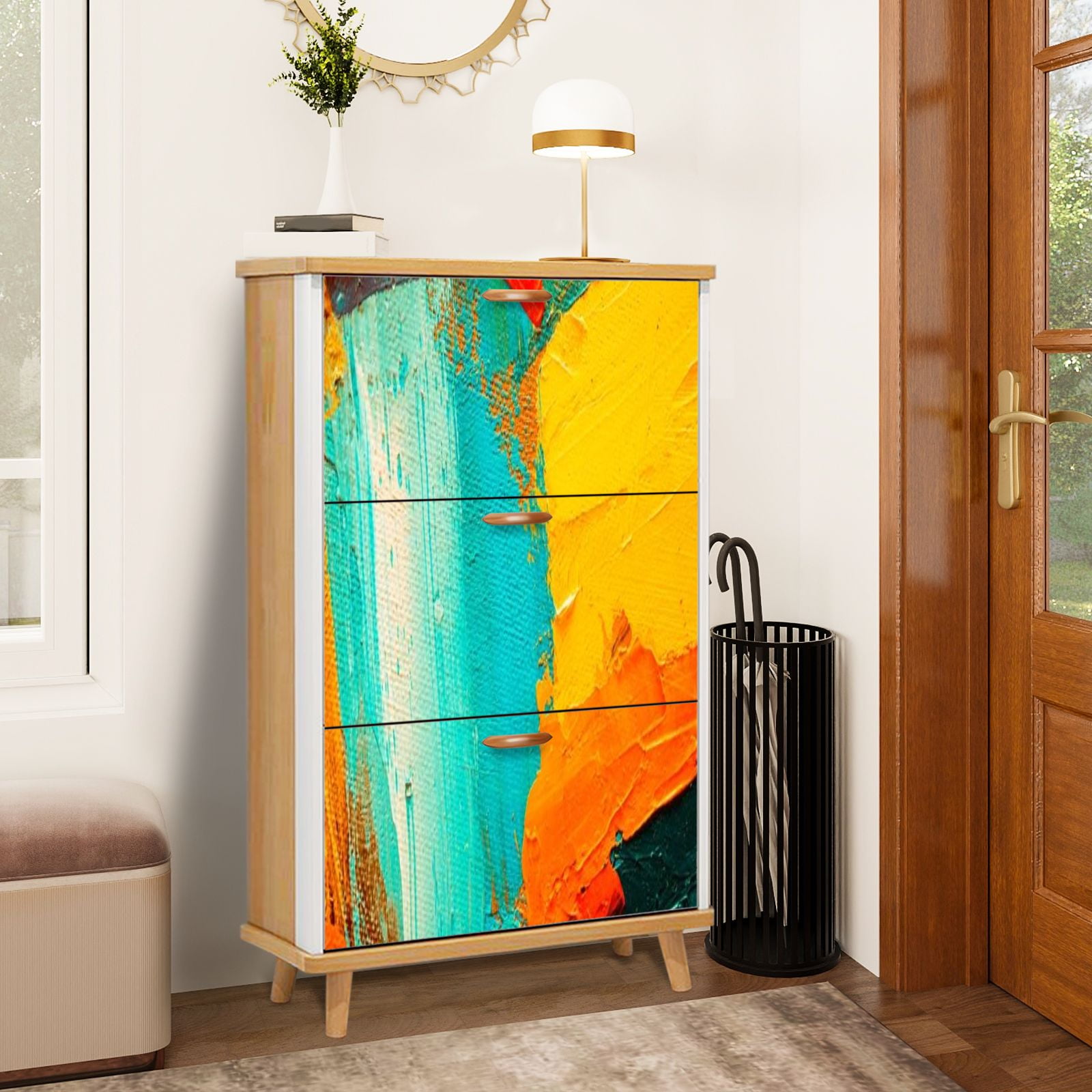 Shoe Storage Cabinet with 3 Flip Drawers for Hand drawn oil painting ...