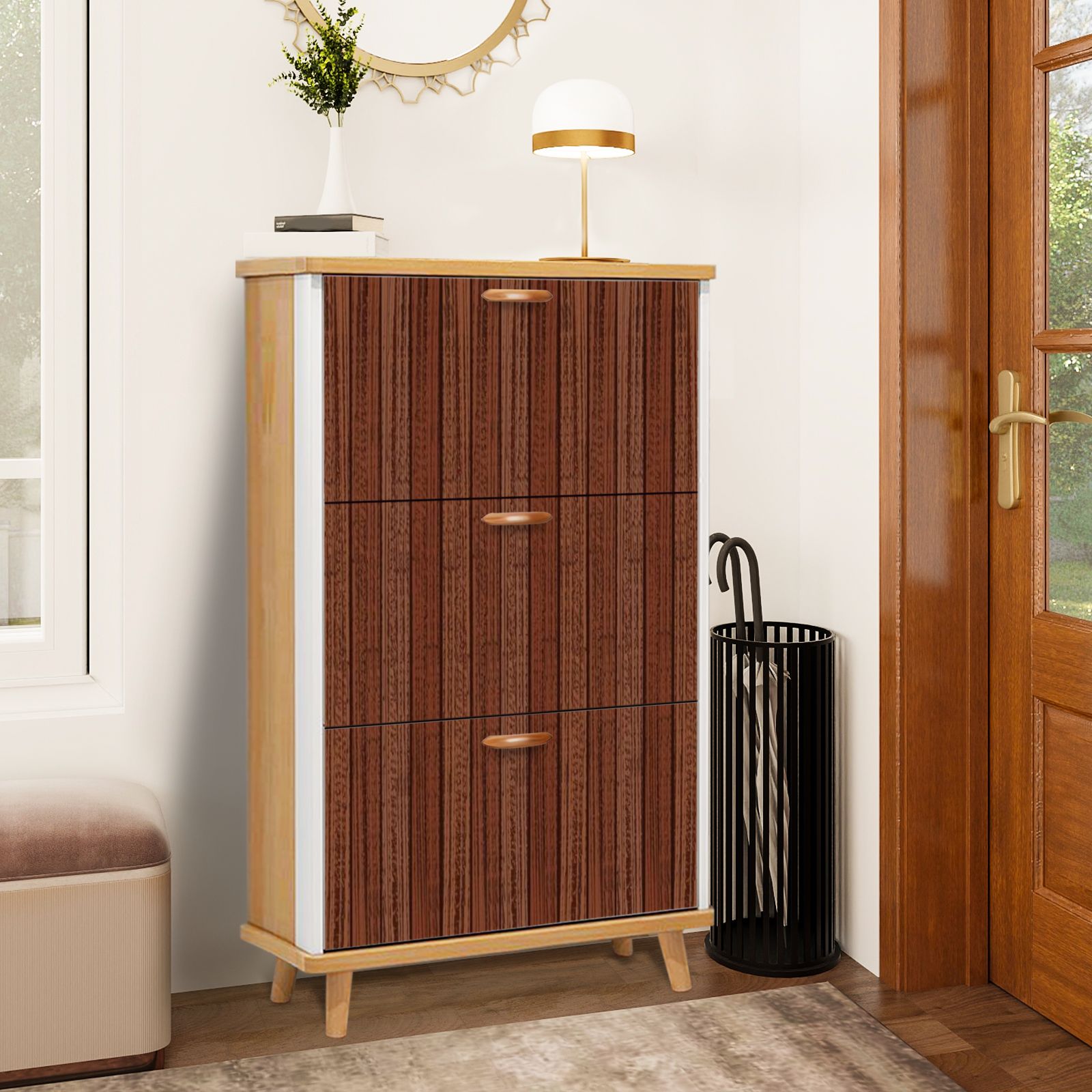 Shoe Storage Cabinet with 3 Flip Drawers for Is texture premier wood ...