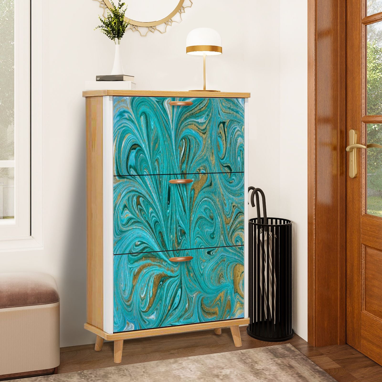 Shoe Storage Cabinet with 3 Flip Drawers for Marble abstract acrylic ...