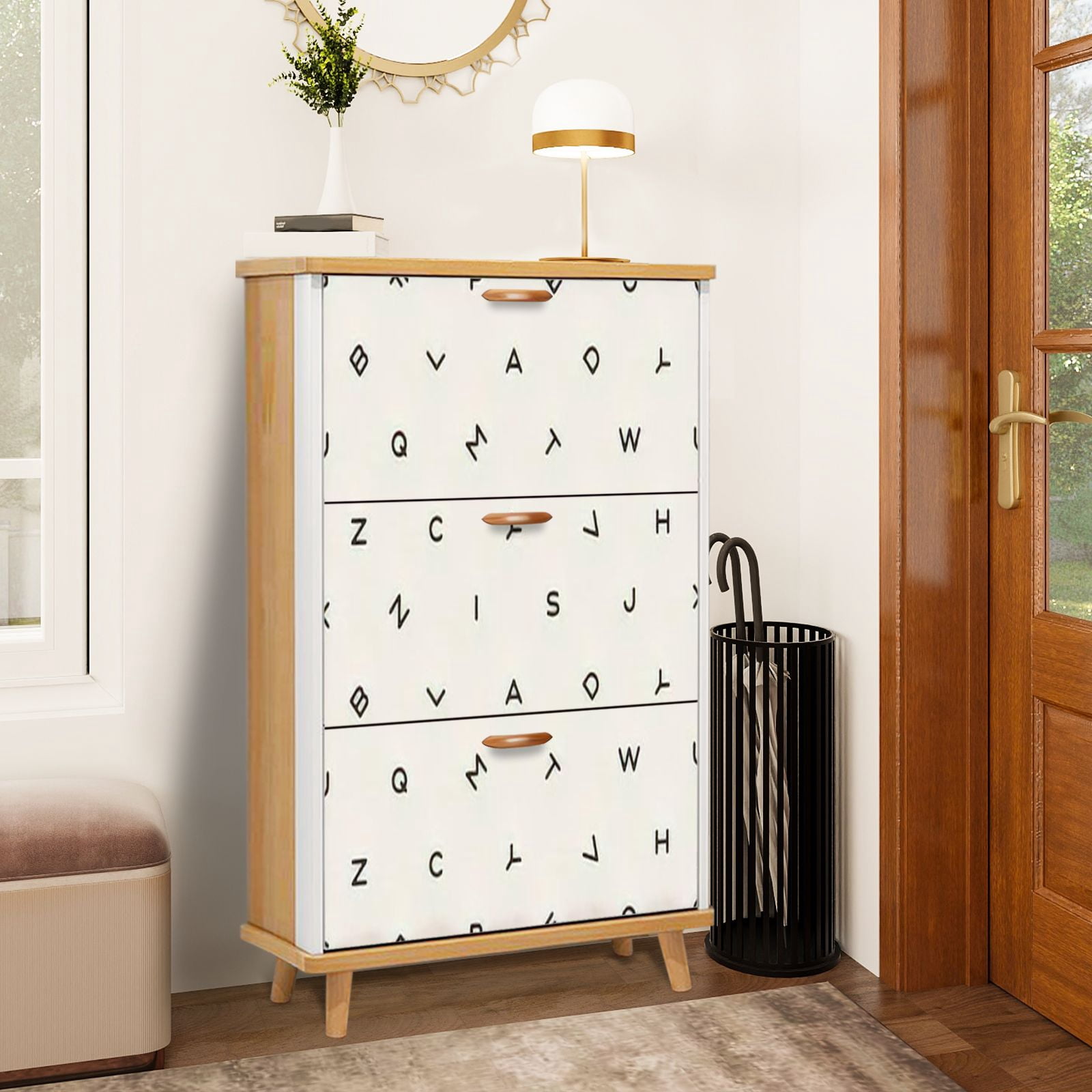 Shoe Rack Expressive Lettering Shoe Storage Cabinet with 3 Flip Drawers for Scattered letters alphabet ...
