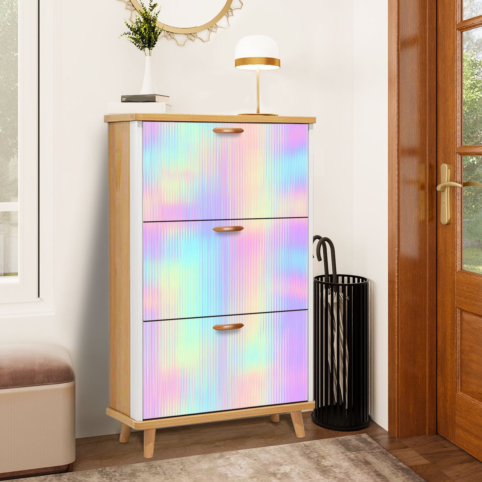 Shoe Storage Cabinet with 3 Flip Drawers for Seamless trendy iridescent ...