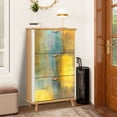 thumbnail image 1 of Shoe Storage Cabinet with 3 Flip Drawers for Teal Yellow Abstract Art Painting Shoe Rack Storage Organizer, 1 of 8