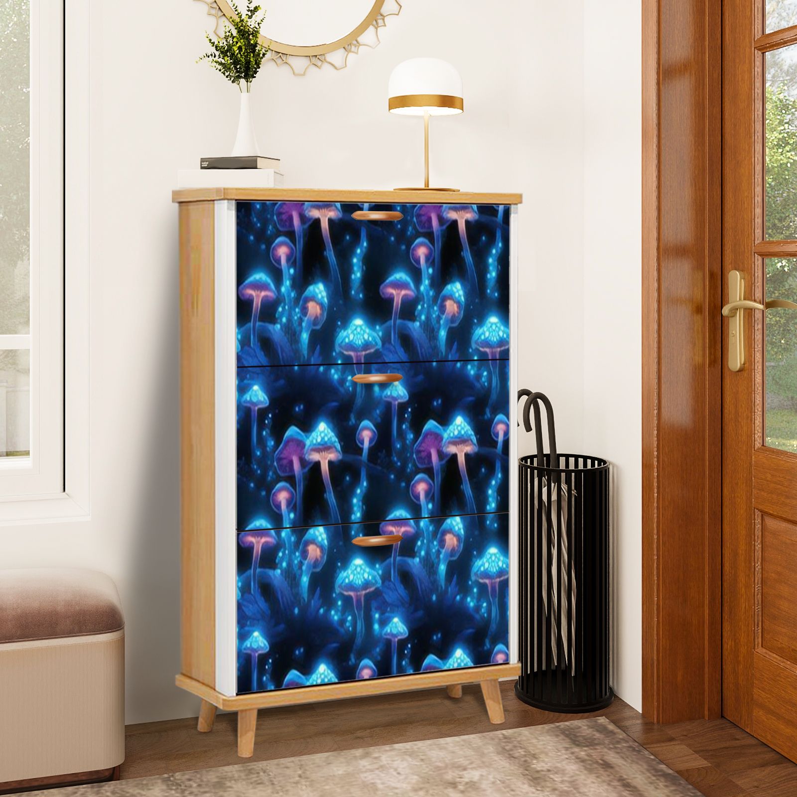 Magical Rack Shoe Storage Cabinet with 3 Flip Drawers for Vibrant mushrooms ...