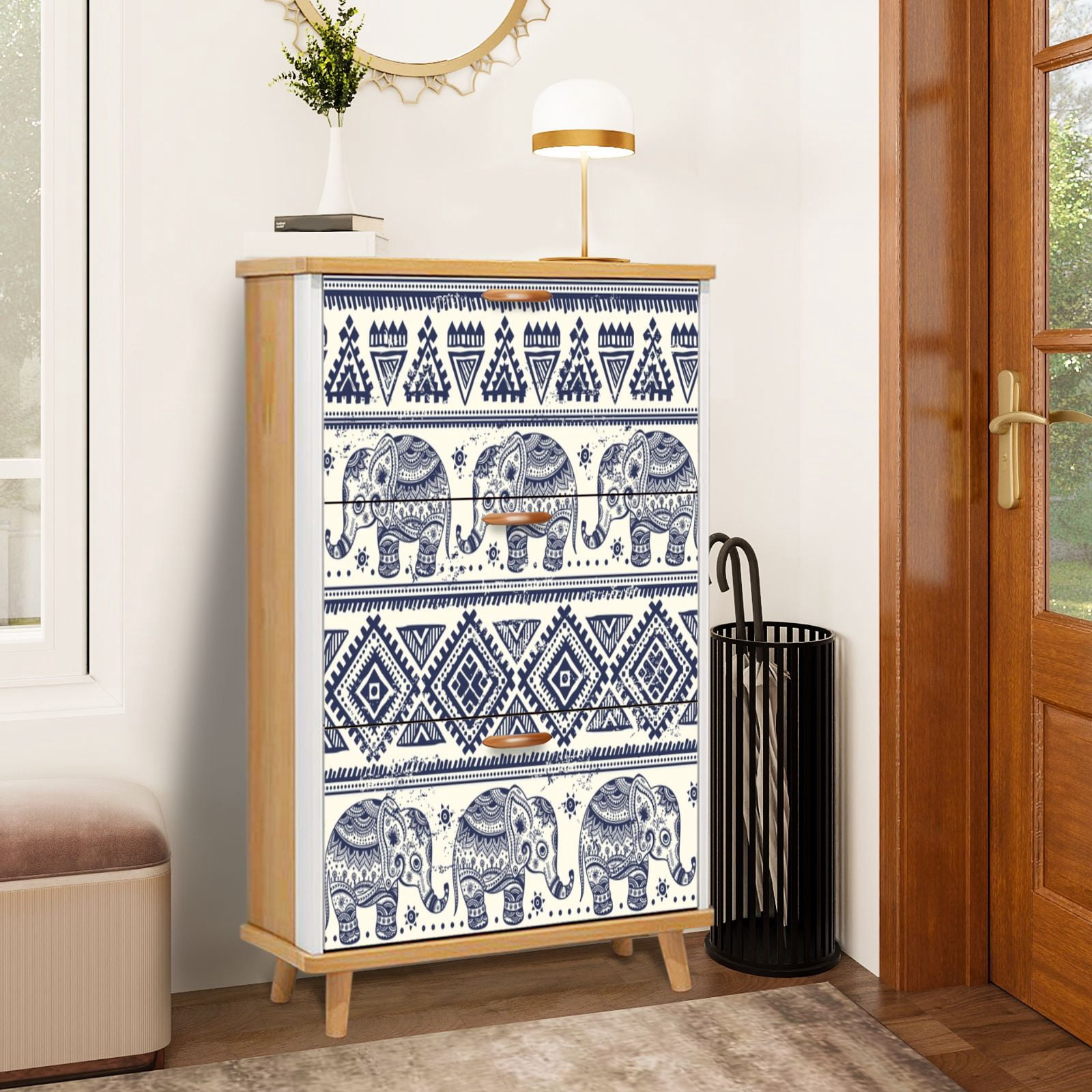 Shoe Storage Cabinet with 3 Flip Drawers for Vintage graphic Indian ...